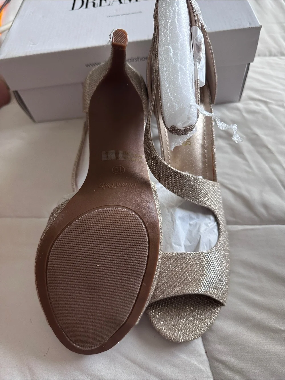Dream Pairs Women’s Gold Glitter Strappy Ankle Strap Peep Toe Stiletto 10